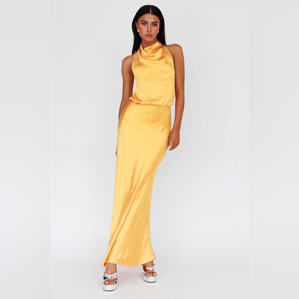 * SELFIE LESLIE AMALFI SUNSET COWL HALTERNECK MAXI DRESS SUN - Picture 5 of 15